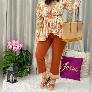 Orange Burnst Crop Pants